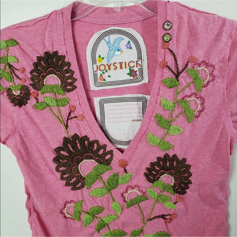 Johnny Was Joystick embroidered tee pink